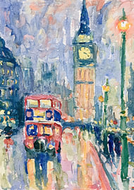 London Abendstimmung mit Big Ben und Rotem Bus von Niklas Maximilian