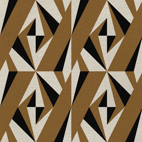 Abstrakte Dreiecke in warmem Ockergelb, Schwarz und Off-White. Moderne geometrische Illustration. von Dina Dankers