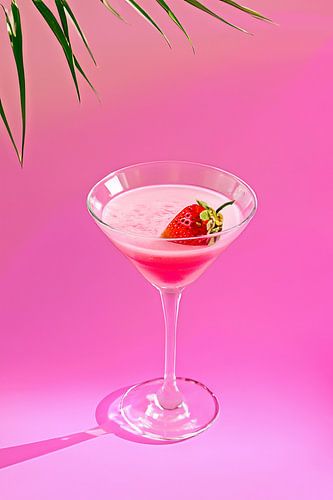 rosa Cocktail mit Palmblatt