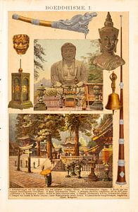 Antique colour print Buddhism by Studio Wunderkammer