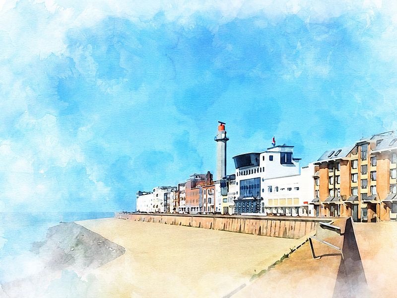 Watercolour image of Boulevard De Ruyter in Vlissingen, Zeeland by Danny de Klerk