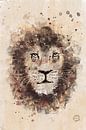 Mixed media kunstwerk van een leeuwen kop van Emiel de Lange thumbnail