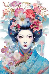 Geisha mit Blumenkrone