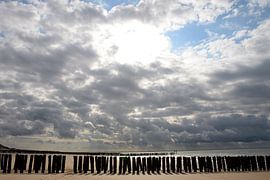 Strand met golfbrekers bij Zoutelande, Zeeland