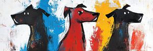 Peinture sur chien | Trois chiens en couleur