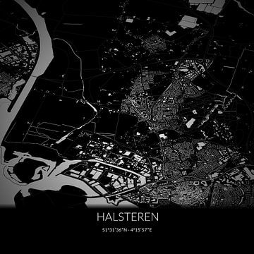 Black-and-white map of Halsteren, North Brabant. by Rezona