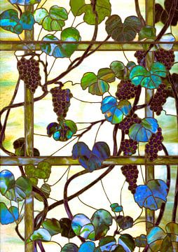 Druiven I in Jugendstil glas in lood, Louis Tiffany van Artifact