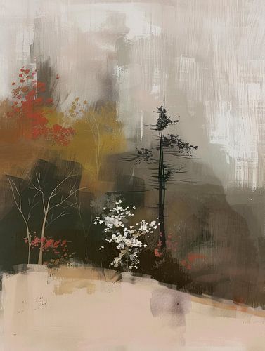 Abstrakte Landschaft in neutralen Tönen, Japandi-Stil von Japandi Art Studio