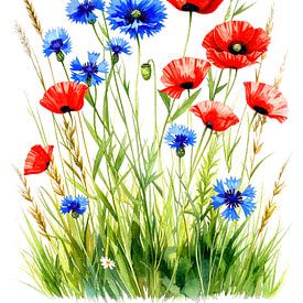 Tussen rode klaprozen, korenbloemen en stengels (3 van 3) van AidasignArt