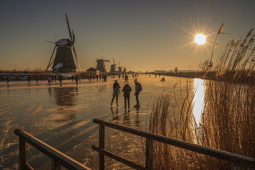 Mühlen von Kinderdijk im Winter von Frank Smit Fotografie