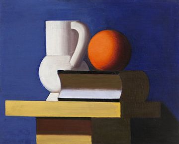 Stilleven met witte pot, sinaasappel en boek, Vilhelm Lundstrøm