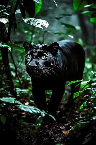 Zwarte panter in dichte jungle