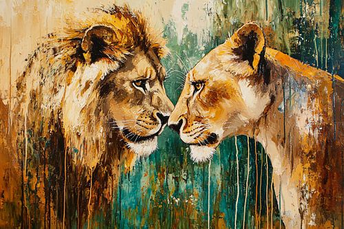 Intieme ontmoeting leeuw en leeuwin