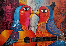 Cheerful Birds | Colorful Bird Guitar Duo by ARTEO Paintings