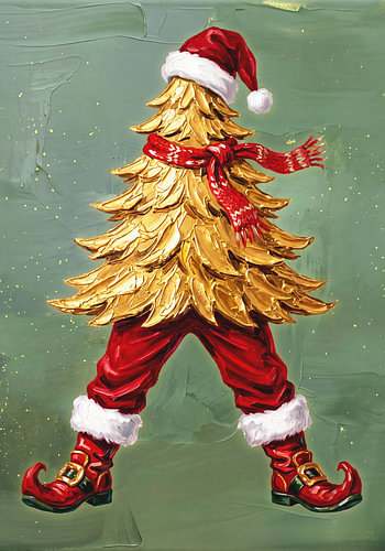 Le Père Noël en or et vert sapin