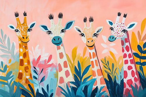 Girafes | Girafes joyeuses sur Peintures accrocheuses