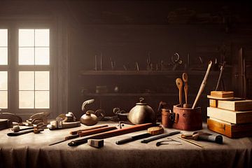 Carpentry still life with historical carpentry tools by Max Steinwald