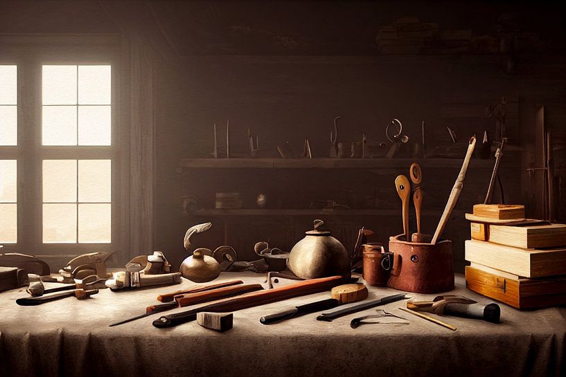 Carpentry still life with historical carpentry tools by Max Steinwald