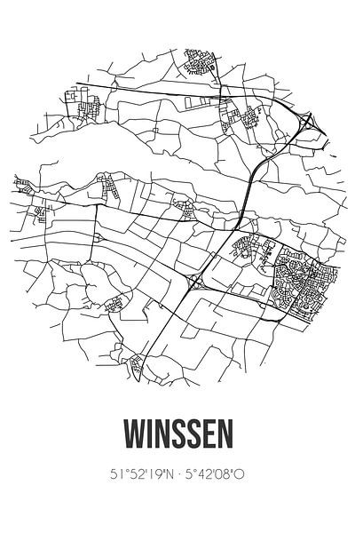 Winssen (Gelderland) | Map | Black and white by Prints of Place