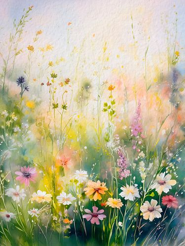 Fröhliche Sommerblumenfeldmalerei