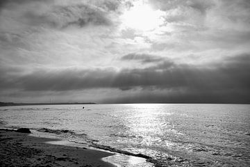 On the beach of the Baltic Sea in black and white