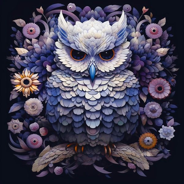 Florale niedliche lila blaue Eule von haroulita