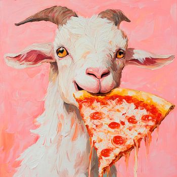 Pizza eating goat artwork