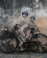 Street art with bicycle in George Town, Malaysia