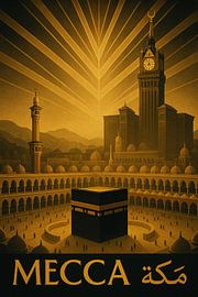 Mekka Vintage Travel Poster - Die Kaaba & Royal Clock Tower Kunst von Travel Shop