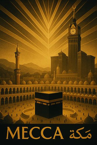 Mekka Vintage Reisposter - De Kaaba & Koninklijke Klokkentoren Kunst