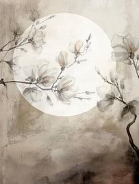 Japandi art: Magnolia branch for the Sun. by Studio Pieternel