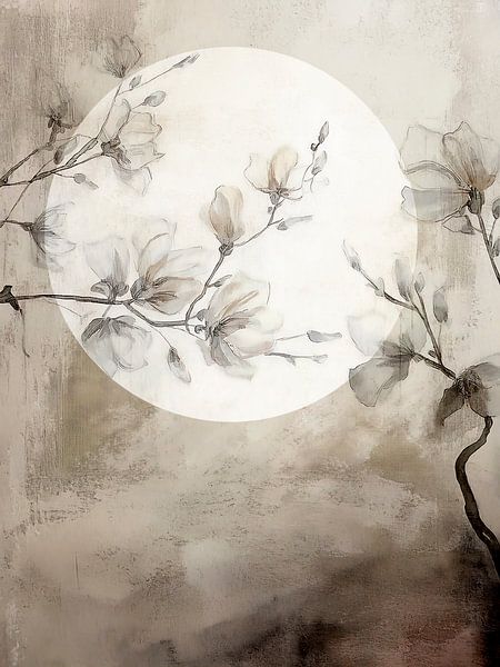 Japandi art: Magnolienzweig für die Sonne. von Studio Pieternel