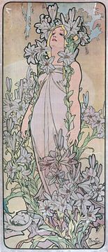 Vrouw, getekend met bloem (lelie) - Alphonse Mucha, 1898