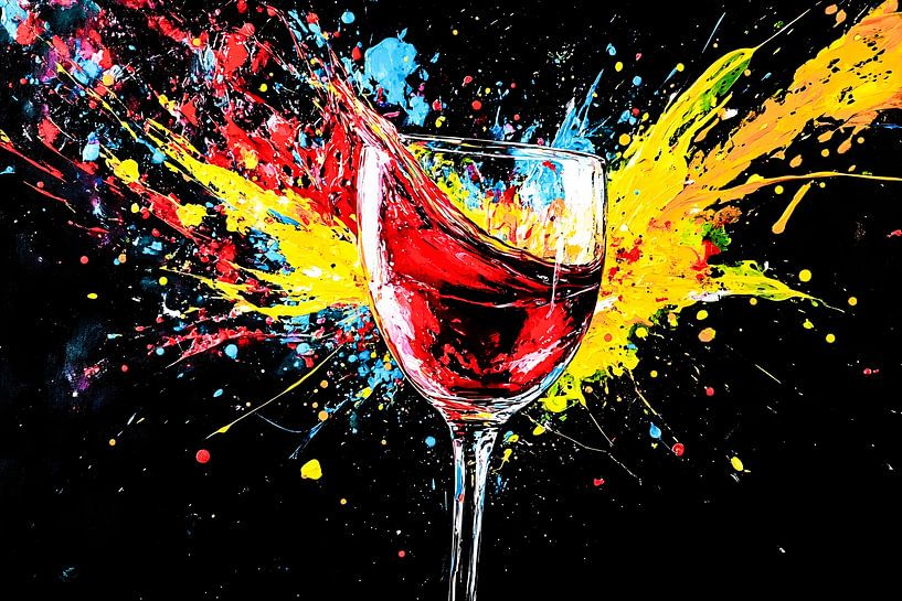 Glass of wine and splashes of colour by Art & Soul Creations