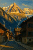 Chamonix Evening Glow - Alpendorf Wandkunst