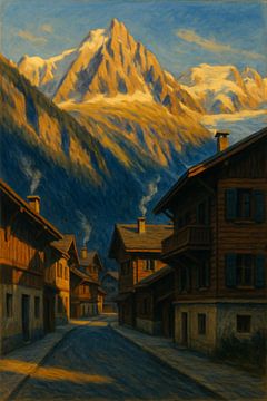 Chamonix Evening Glow – Alpine Village Wall Art by Travel Shop