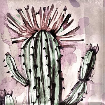 Bloeiende vintage cactus in roze met groen van Anna Marie de Klerk