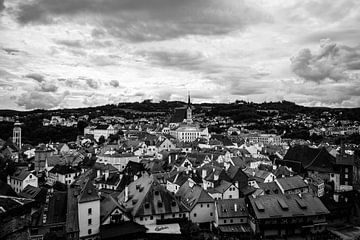 Uitzicht over Český Krumlov zwart/wit van Nicolette Suijkerbuijk