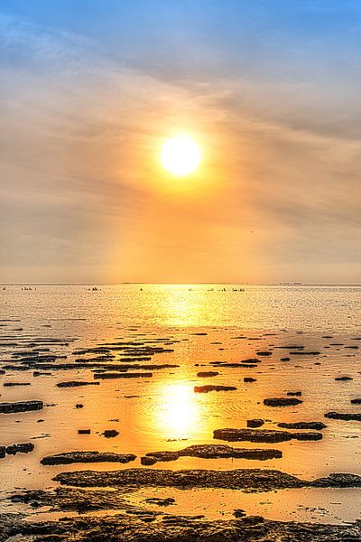 Sunset over the Wadden Sea near PaesensModdergat in Friesland by Harrie Muis