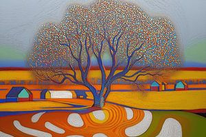 Bunter Baum im pointillistischen Stil