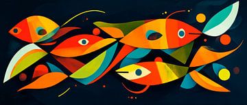 Colourful fins in a forest dream Dancing fish in a play of colours by Poster Art Shop