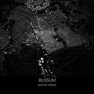 Black-and-white map of Bussum, North Holland. by Rezona