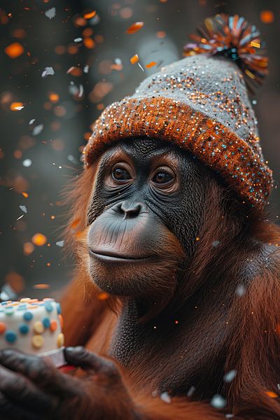 Humorous picture with orangutan in 70s disco outfit birthday by Poster Art Shop