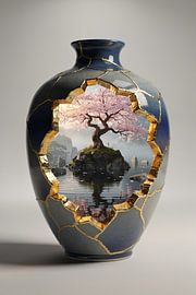 Landschaft in einer Vase – Steinvasen mit japanischem Baum und Wasser
