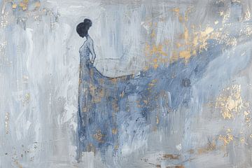 Elegant abstract portret in blauw en goud van Japandi Art Studio