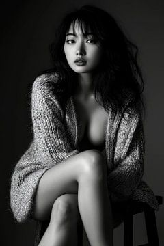 Portret van een vrouw in zwart-wit - Sensueel van Poster Art Shop