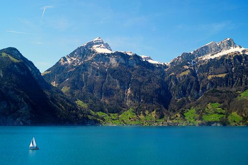 Swiss lake with boat