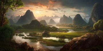 Paysages de montagne mystiques au milieu des rizières sur Surreal Media