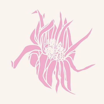 Romantic botanical drawing in neon pink on white no. 12 by Dina Dankers