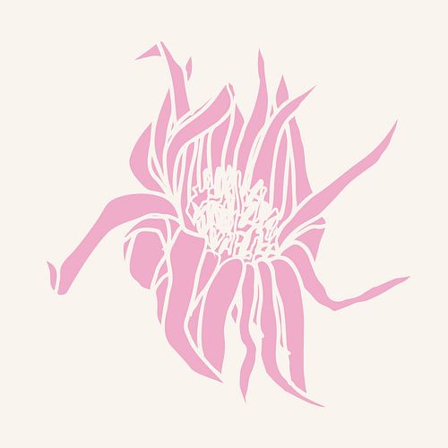 Romantische botanische tekening in neonroze op wit nr. 12